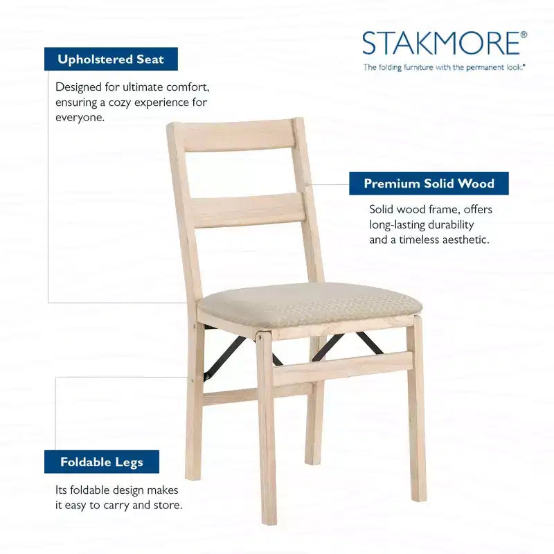 Ensemble de meubles avec table de salle à manger pliante en bois massif haut de gamme de style classique et chaises rembourrées en tissu, lot de 2, non fini