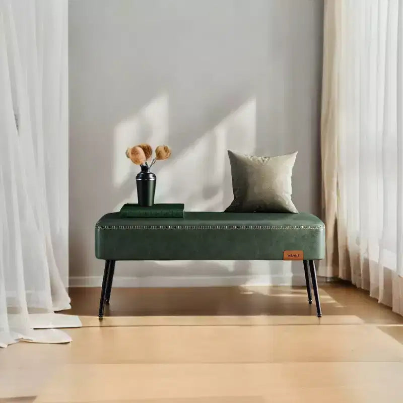 Banc pour entrée ou chambre, banc de bout de lit, pouf de rangement en similicuir avec surpiqûres, charge maximale de 660 lb
