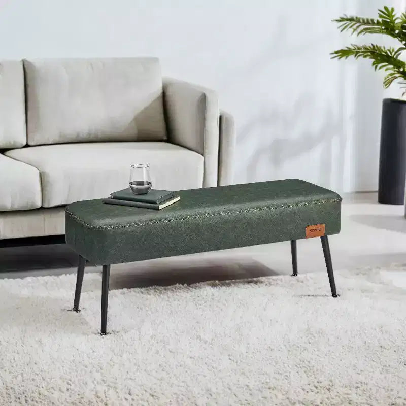 Banc pour entrée ou chambre, banc de bout de lit, pouf de rangement en similicuir avec surpiqûres, charge maximale de 660 lb