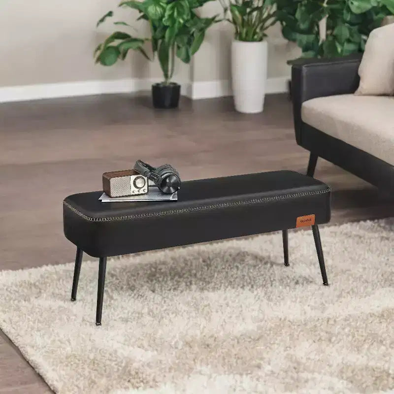 Banc pour entrée ou chambre, banc de bout de lit, pouf de rangement en similicuir avec surpiqûres, charge maximale de 660 lb