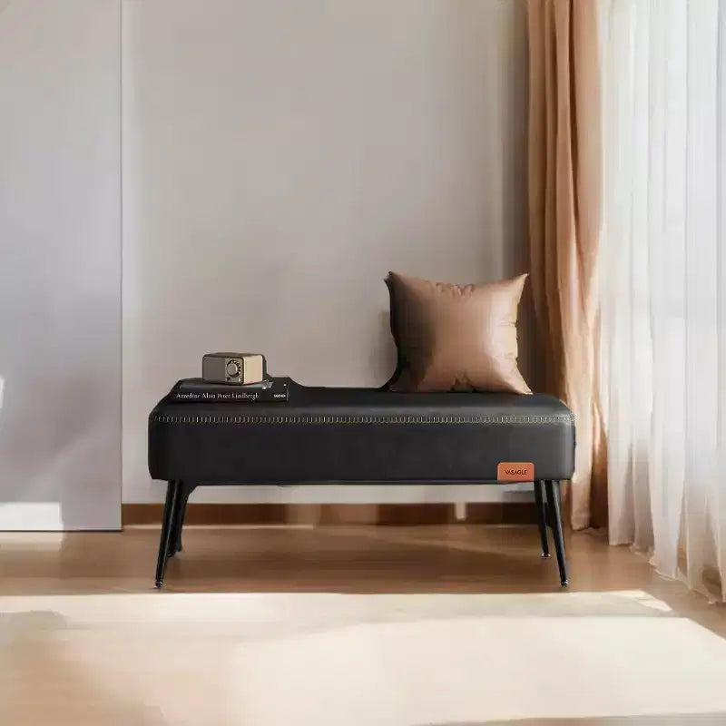 Banc pour entrée ou chambre, banc de bout de lit, pouf de rangement en similicuir avec surpiqûres, charge maximale de 660 lb