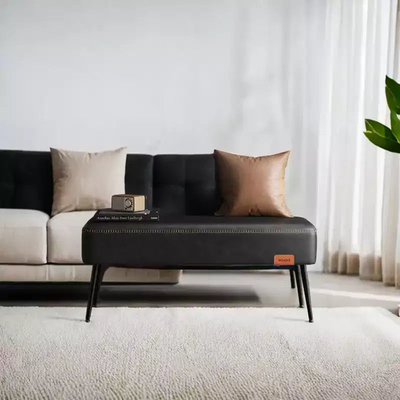 Banc pour entrée ou chambre, banc de bout de lit, pouf de rangement en similicuir avec surpiqûres, charge maximale de 660 lb