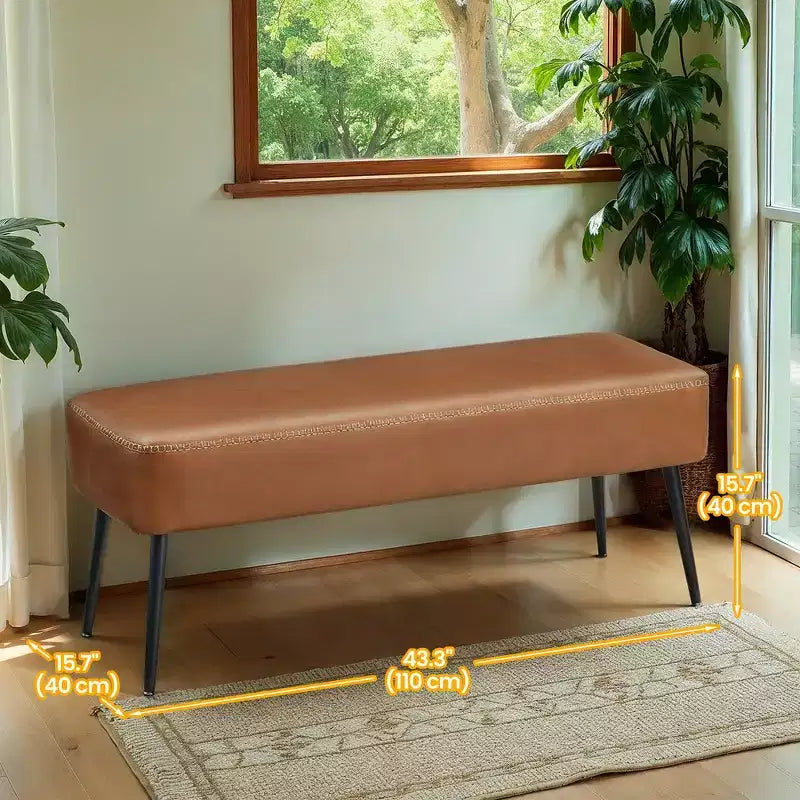 Banc pour entrée ou chambre, banc de bout de lit, pouf de rangement en similicuir avec surpiqûres, charge maximale de 660 lb