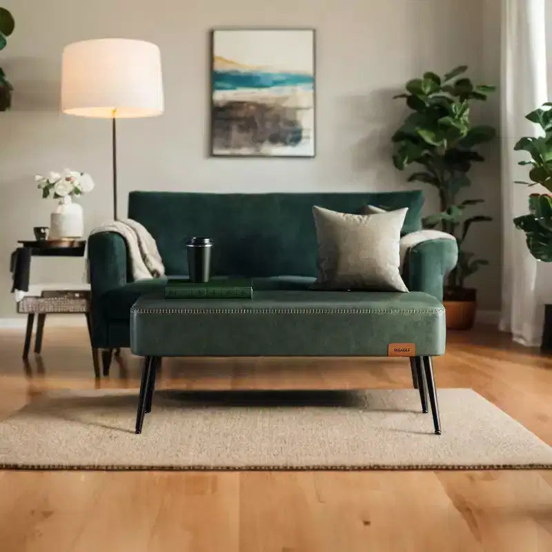 Banc pour entrée ou chambre, banc de bout de lit, pouf de rangement en similicuir avec surpiqûres, charge maximale de 660 lb