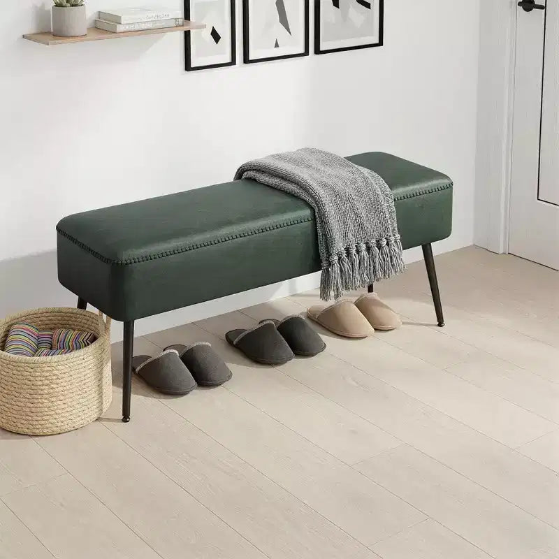 Banc pour entrée ou chambre, banc de bout de lit, pouf de rangement en similicuir avec surpiqûres, charge maximale de 660 lb