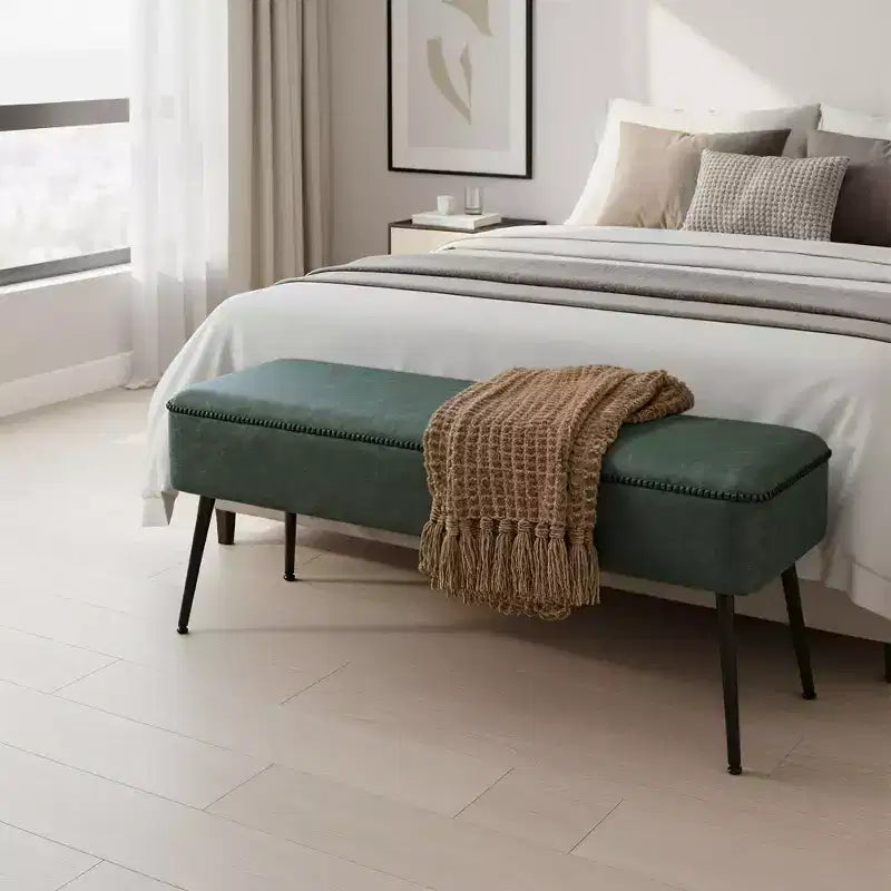 Banc pour entrée ou chambre, banc de bout de lit, pouf de rangement en similicuir avec surpiqûres, charge maximale de 660 lb