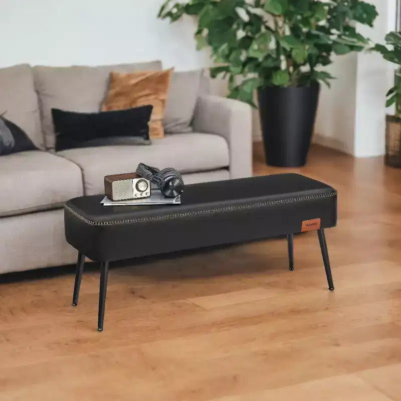 Banc pour entrée ou chambre, banc de bout de lit, pouf de rangement en similicuir avec surpiqûres, charge maximale de 660 lb