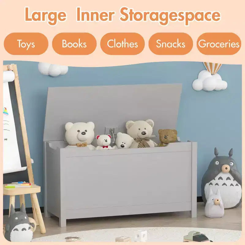Coffre à jouets de 32W pour enfants, banc de rangement et tabouret de lit avec couvercle à charnières de sécurité, pour les 2 ans et plus