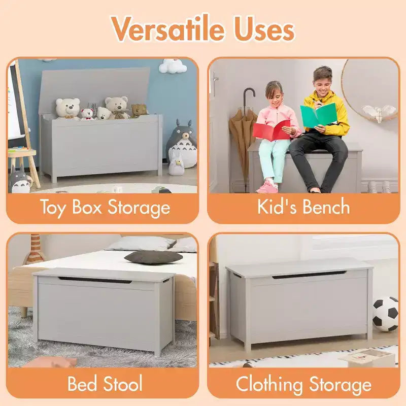 Coffre à jouets de 32W pour enfants, banc de rangement et tabouret de lit avec couvercle à charnières de sécurité, pour les 2 ans et plus