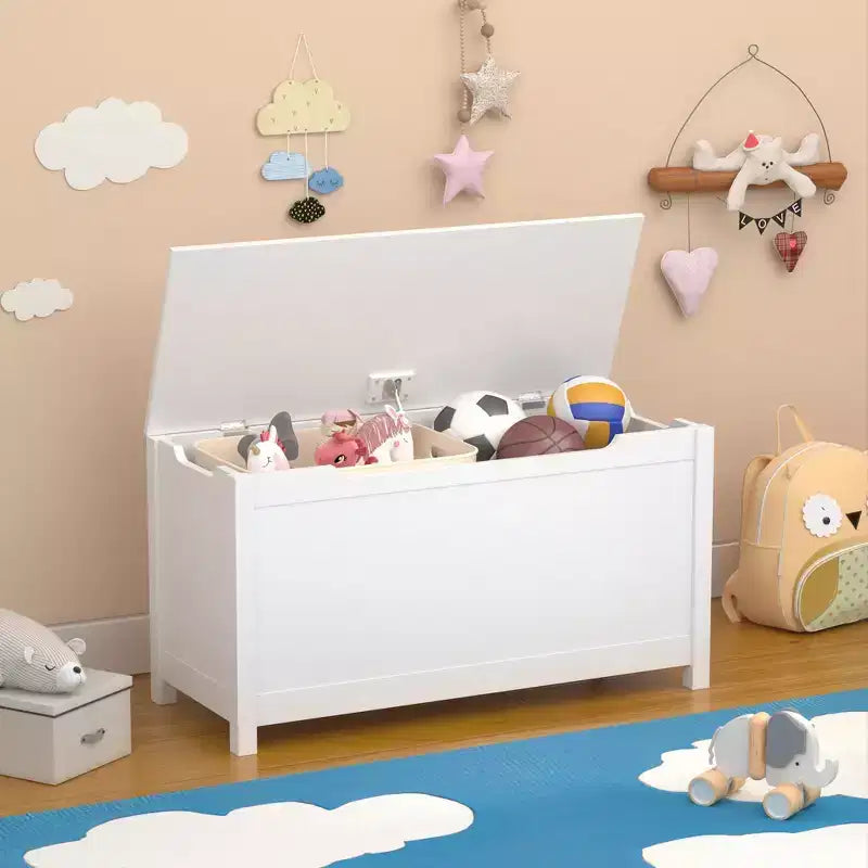 Coffre à jouets de 32W pour enfants, banc de rangement et tabouret de lit avec couvercle à charnières de sécurité, pour les 2 ans et plus