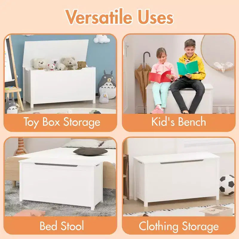 Coffre à jouets de 32W pour enfants, banc de rangement et tabouret de lit avec couvercle à charnières de sécurité, pour les 2 ans et plus