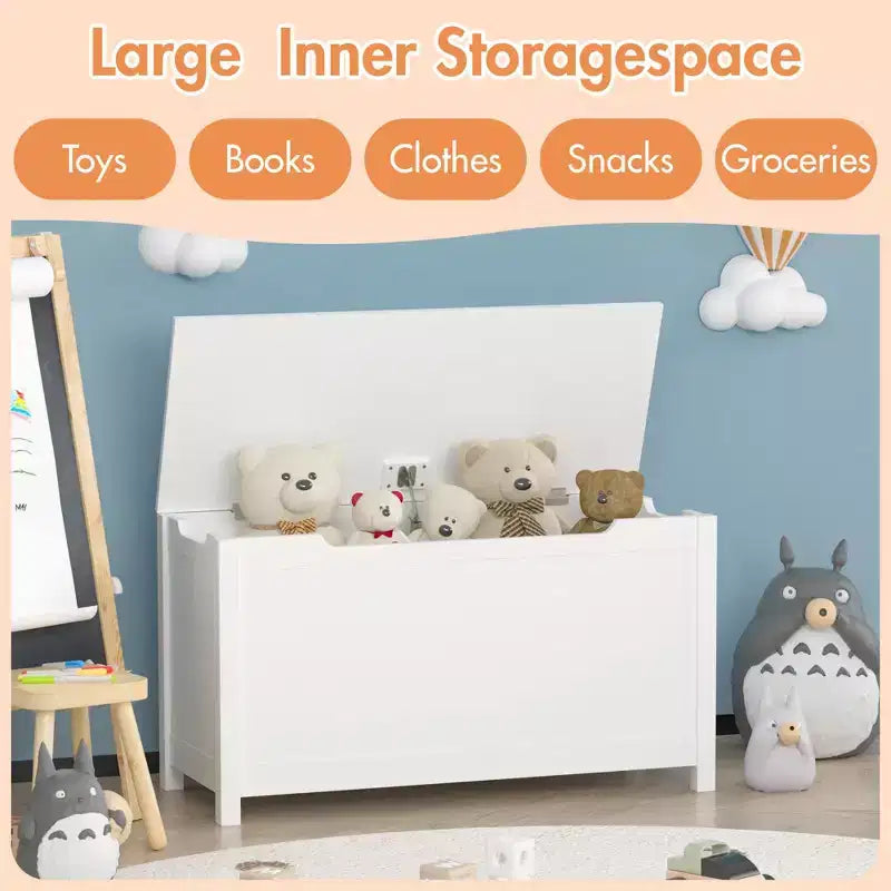 Coffre à jouets de 32W pour enfants, banc de rangement et tabouret de lit avec couvercle à charnières de sécurité, pour les 2 ans et plus
