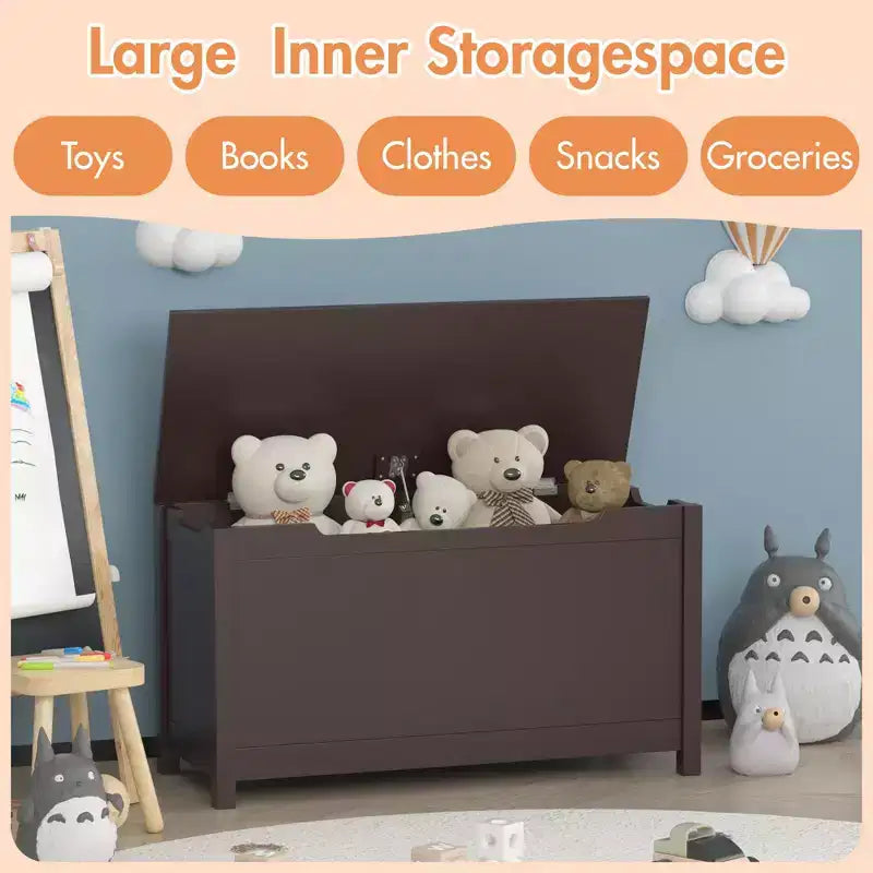 Coffre à jouets de 32W pour enfants, banc de rangement et tabouret de lit avec couvercle à charnières de sécurité, pour les 2 ans et plus