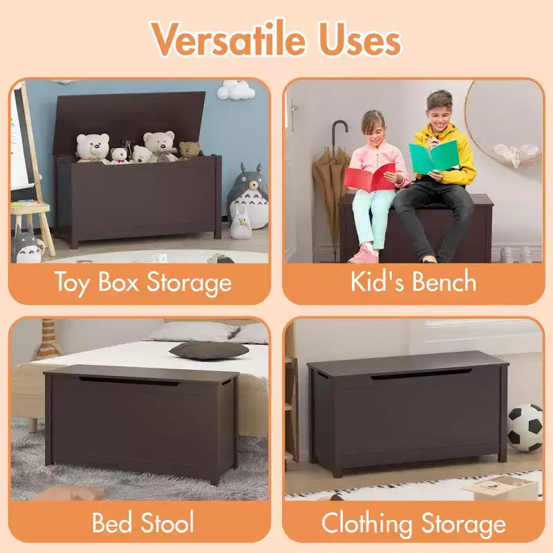 Coffre à jouets de 32W pour enfants, banc de rangement et tabouret de lit avec couvercle à charnières de sécurité, pour les 2 ans et plus
