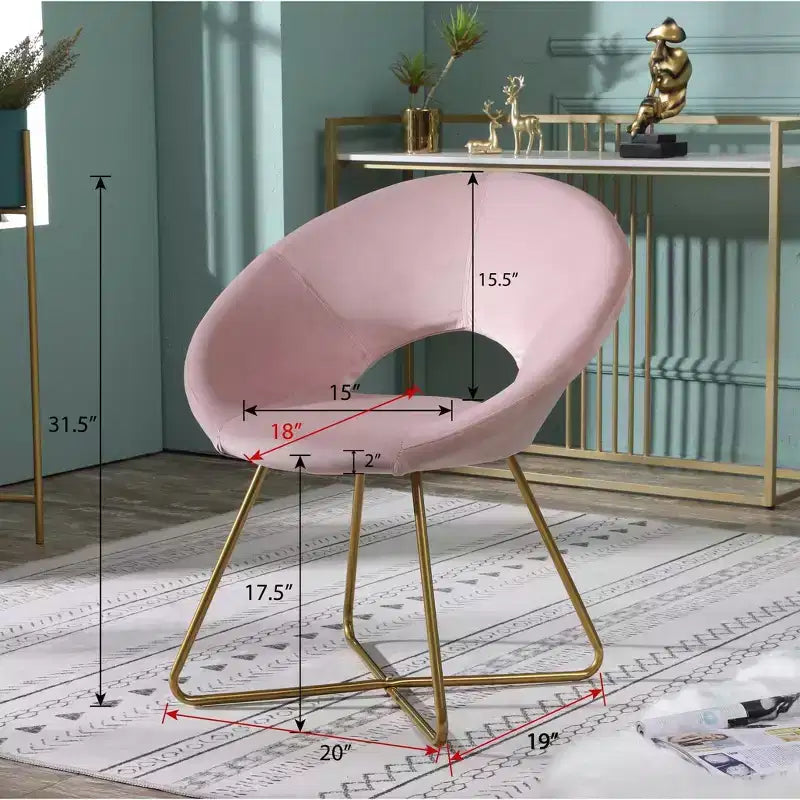 Fauteuil d’appoint rembourré en velours soyeux, rose avec piètement doré