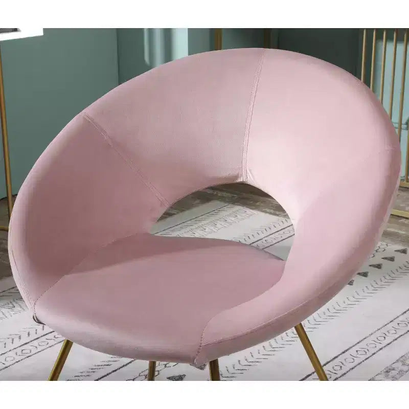 Fauteuil d’appoint rembourré en velours soyeux, rose avec piètement doré