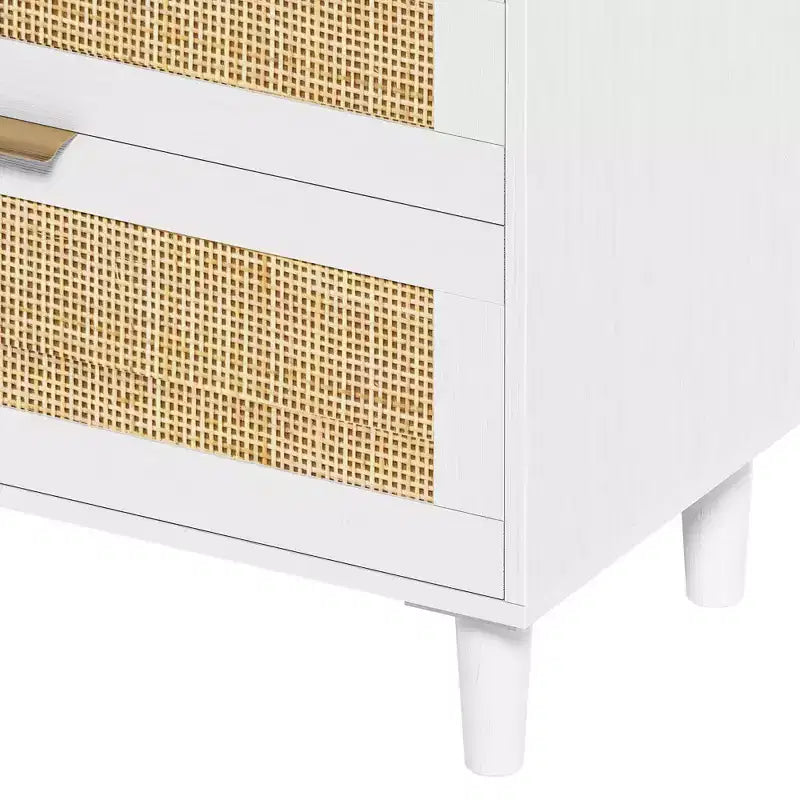 Commode en rotin de 51.18/59.06W avec 6 tiroirs, meuble de rangement avec poignées en métal et pieds en bois