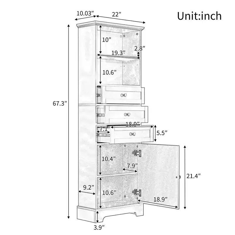 Meuble de rangement haut de 67H&amp;68H avec tiroirs et étagères réglables pour la salle de bain, la cuisine et le salon