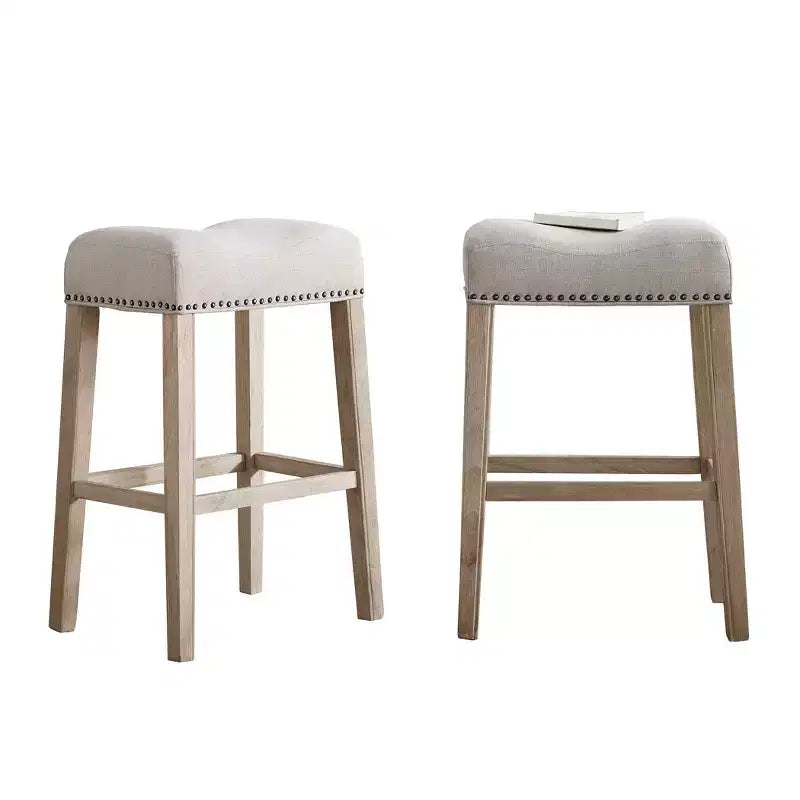 Tabourets de bar rembourrés sans dossier, assise en forme de selle, hauteur de 29, beige, lot de 2