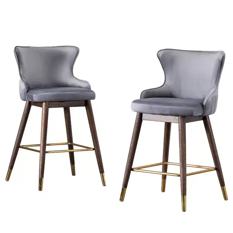 Tabourets à dossier ailé, hauteur comptoir, revêtement en tissu, gris, lot de 2