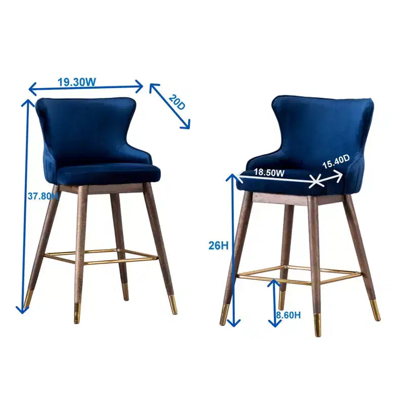 Tabourets à dossier ailé, hauteur comptoir, revêtement en tissu, gris, lot de 2