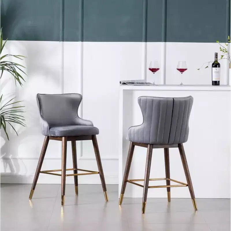 Tabourets à dossier ailé, hauteur comptoir, revêtement en tissu, gris, lot de 2