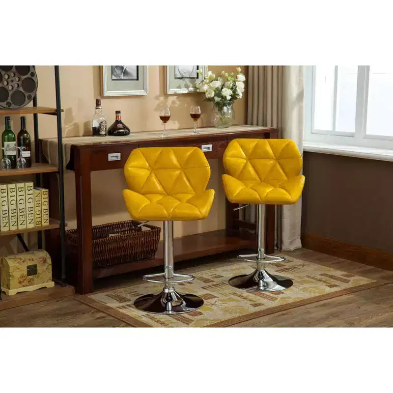Tabourets de bar contemporains capitonnés à hauteur réglable, hydrauliques, jaunes, lot de 2