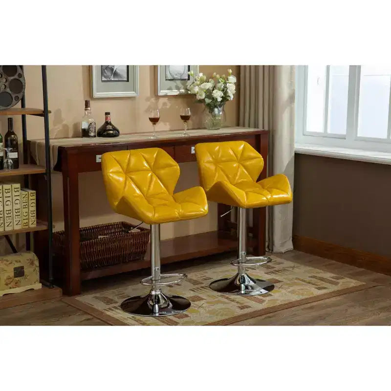 Tabourets de bar contemporains capitonnés à hauteur réglable, hydrauliques, jaunes, lot de 2
