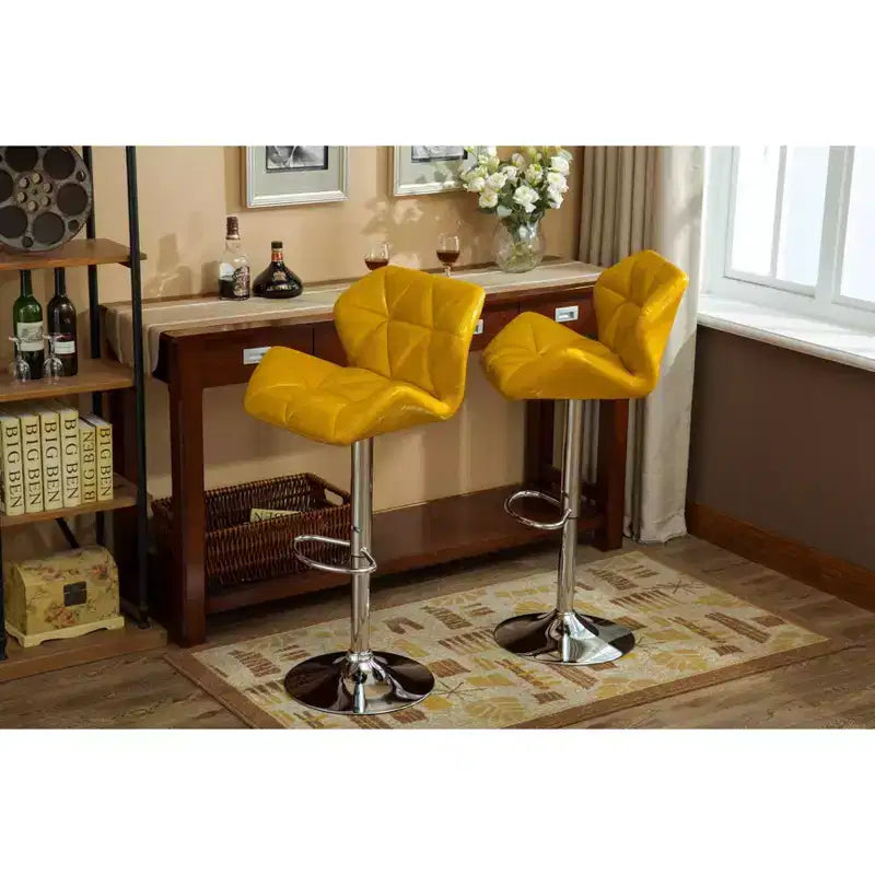 Tabourets de bar contemporains capitonnés à hauteur réglable, hydrauliques, jaunes, lot de 2