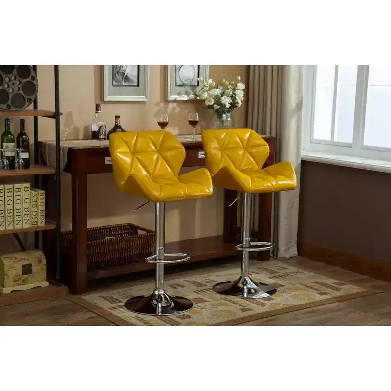 Tabourets de bar contemporains capitonnés à hauteur réglable, hydrauliques, jaunes, lot de 2