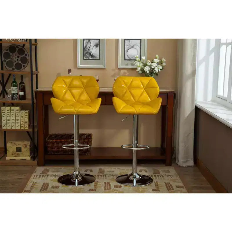 Tabourets de bar contemporains capitonnés à hauteur réglable, hydrauliques, jaunes, lot de 2