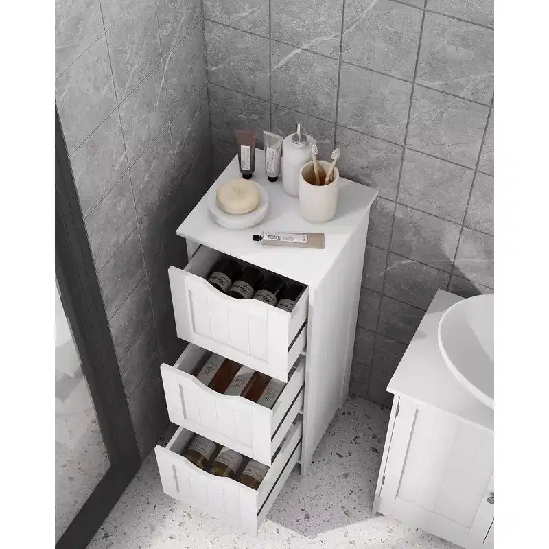 Meuble de rangement sur pied avec 3 tiroirs, 11.8 x 12.6 x 31.9 pouces, style moderne, blanc mat