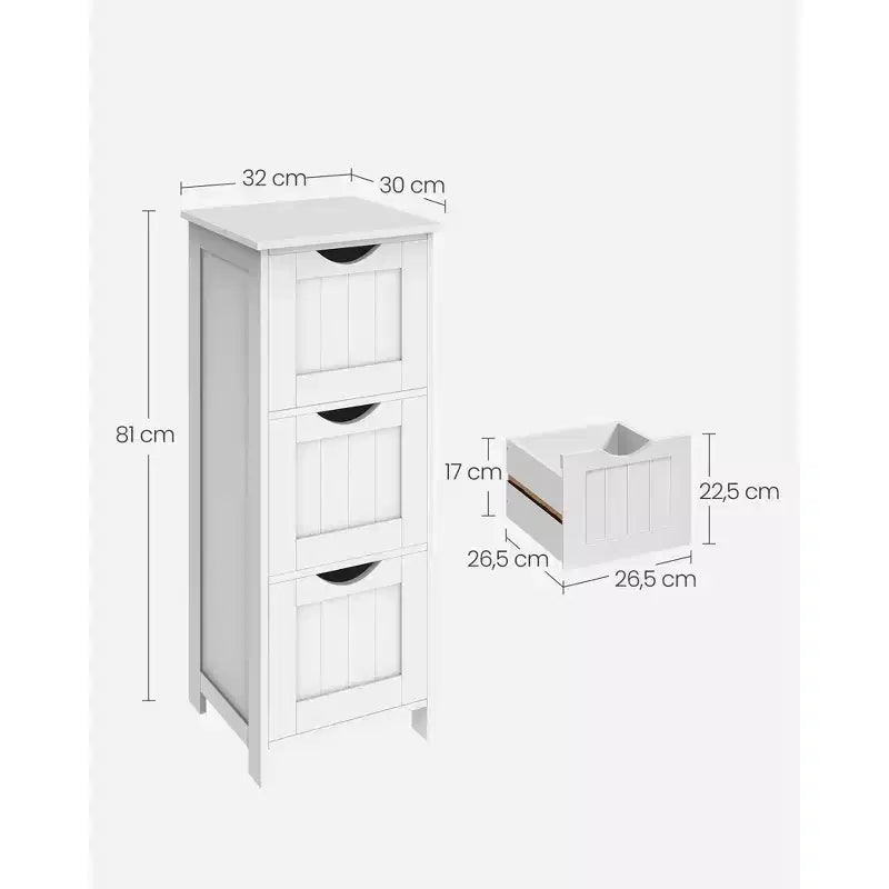 Meuble de rangement sur pied avec 3 tiroirs, 11.8 x 12.6 x 31.9 pouces, style moderne, blanc mat
