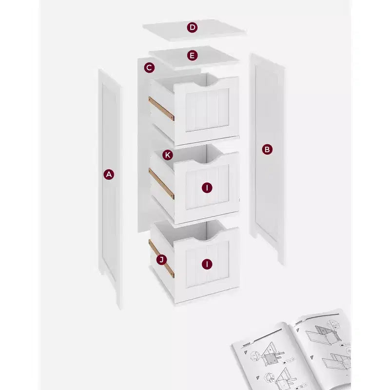 Meuble de rangement sur pied avec 3 tiroirs, 11.8 x 12.6 x 31.9 pouces, style moderne, blanc mat