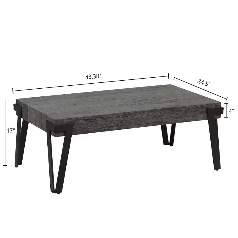 Table basse de 43 pouces en bois d’ingénierie chêne gris et métal noir