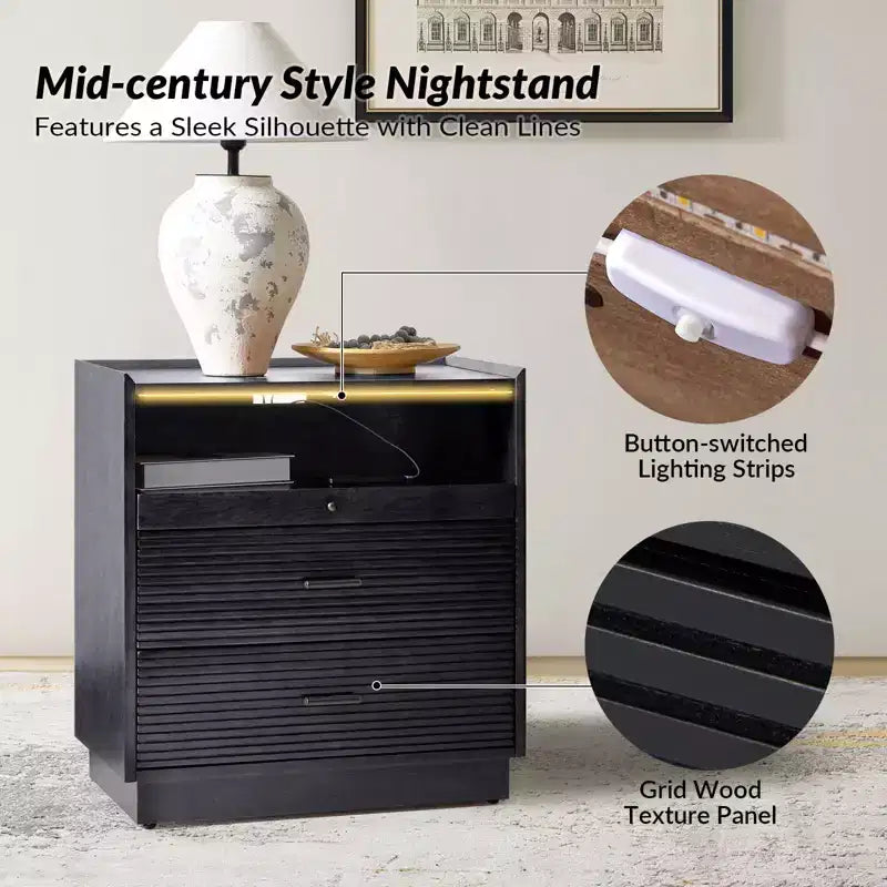 Table d’appoint avec USB et éclairage LED