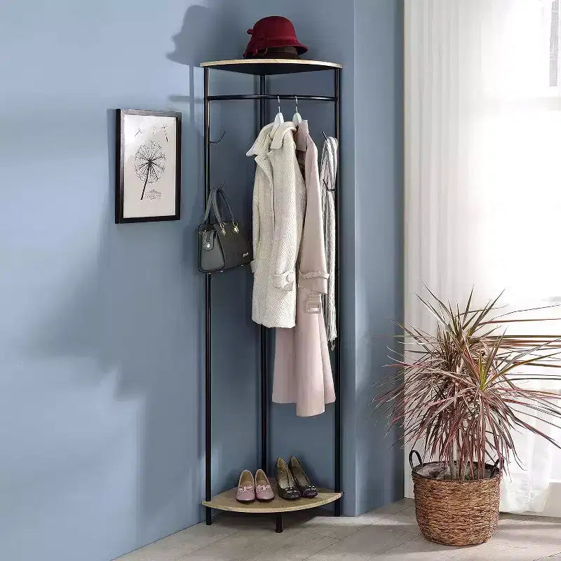 Kings Brand Furniture - Corner Entryway Freestanding Hall Tree Coat Rack With Shelf &amp; Shoe Storage