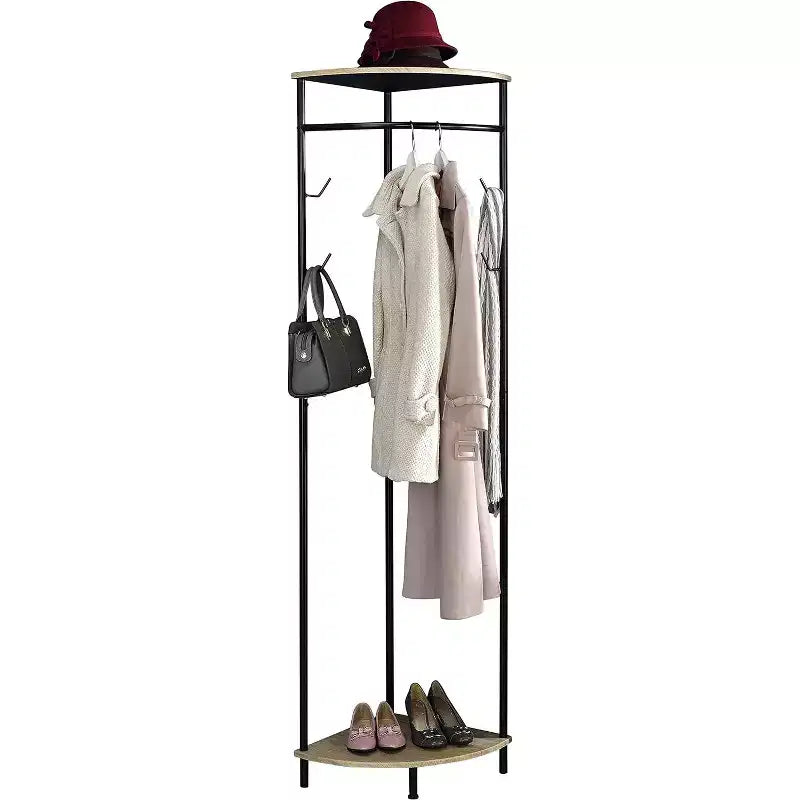 Porte-manteau autoportant d’angle pour entrée, avec étagère et rangement pour chaussures