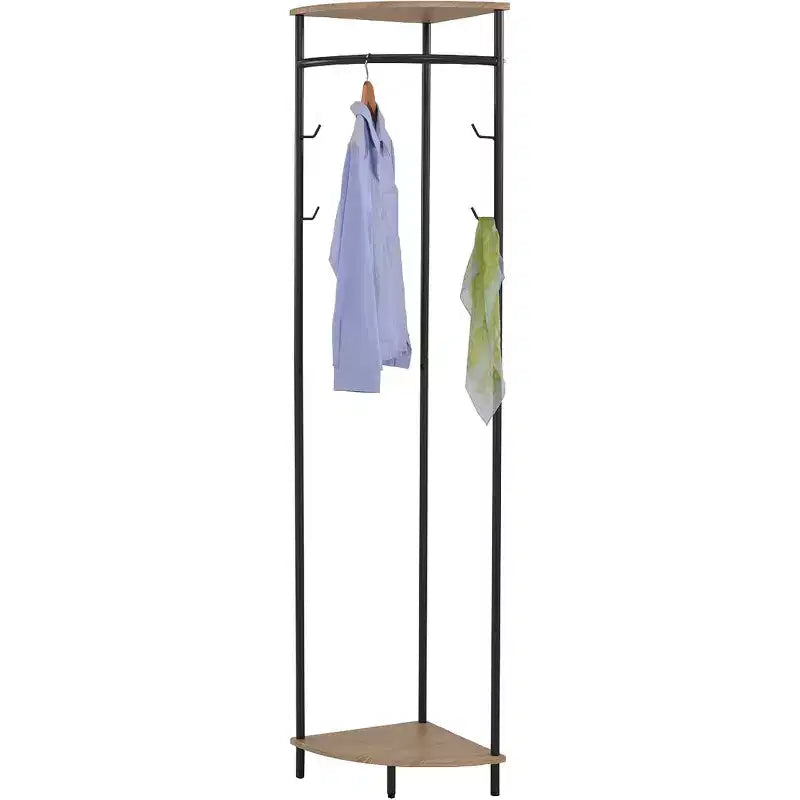 Porte-manteau autoportant d’angle pour entrée, avec étagère et rangement pour chaussures
