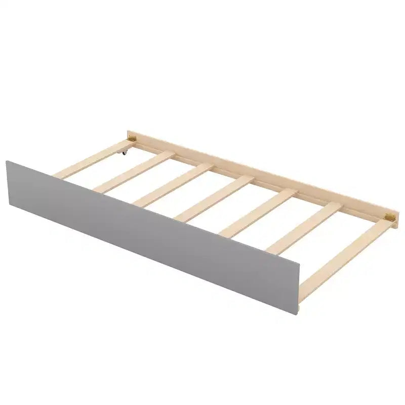 Lit superposé en bois format jumeau avec lit gigogne format jumeau et étagères de rangement