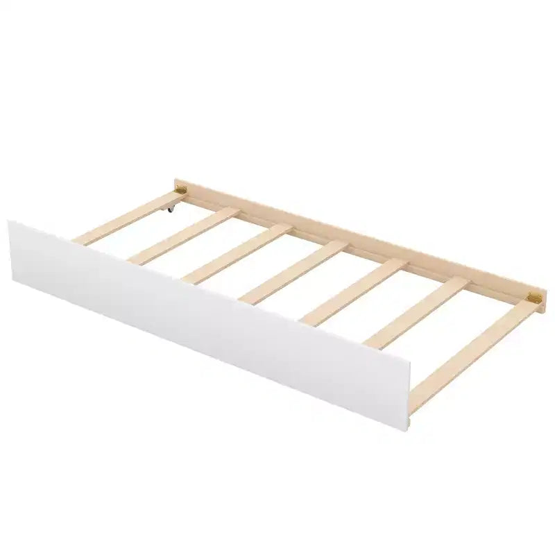 Lit superposé en bois format jumeau avec lit gigogne format jumeau et étagères de rangement