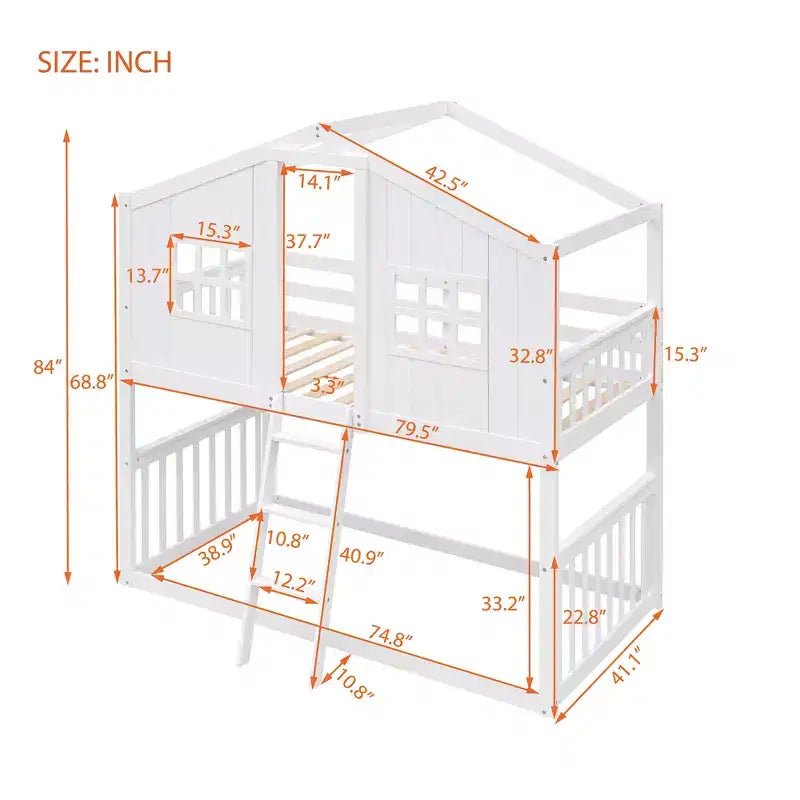 Lit superposé en forme de maison avec échelle