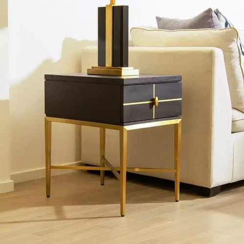 JTH LUXE Kingsly 16 Wide Contemporary Gla m Storage Side Table, Espresso Black Birchwood &amp; Veneer