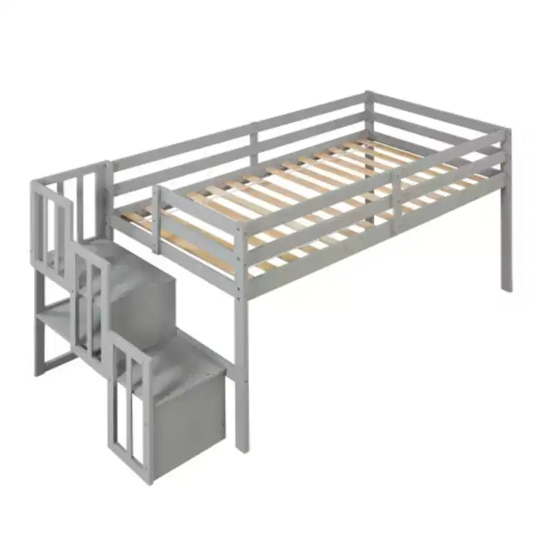 Lit mezzanine surélevé avec escaliers intégrés, conçu pour durer