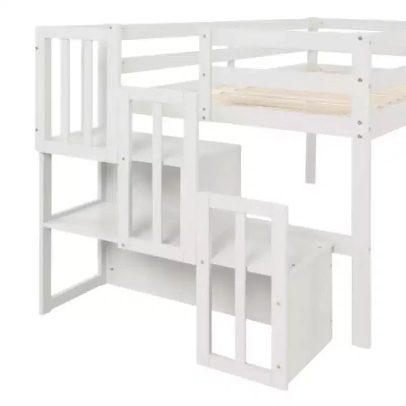 Lit mezzanine surélevé avec escaliers intégrés, conçu pour durer