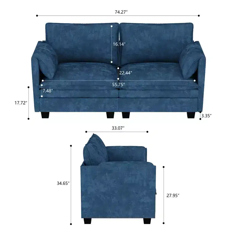Canapé 2 places moderne du milieu du siècle de 74.27'' avec poche latérale