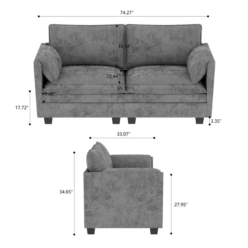 Canapé 2 places moderne du milieu du siècle de 74.27'' avec poche latérale