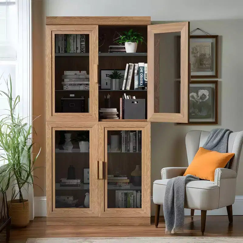 Meuble d’appoint en bois de 31x31x16 avec étagère réglable, porte en verre transparent