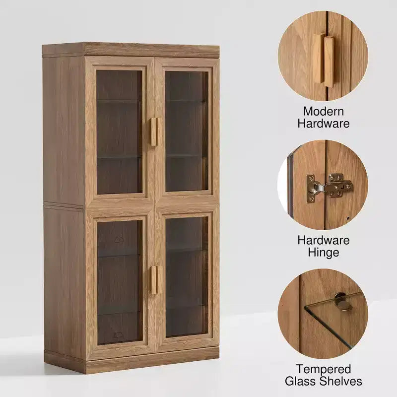 Meuble d’appoint en bois de 31x31x16 avec étagère réglable, porte en verre transparent