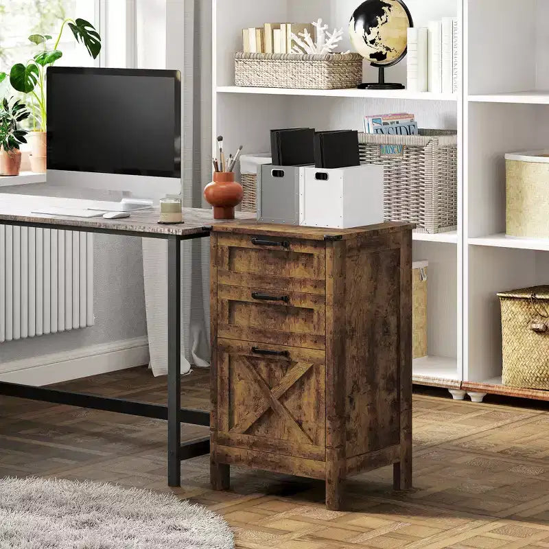 Classeur à 3 tiroirs pour dossiers suspendus A4/Lettre, support d’imprimante rustique avec rangement pour bureau à domicile